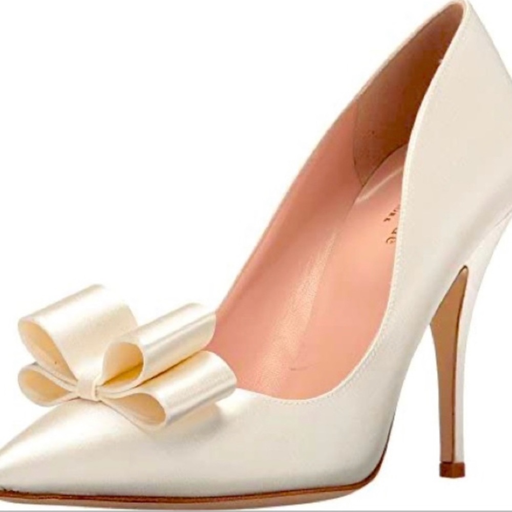 KATE SPADE Latrice Ivory Satin Pump with Bow - Size 10.5
